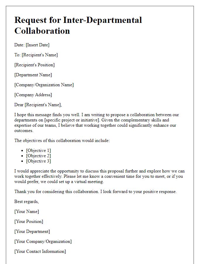 Letter template of request for inter-departmental collaboration