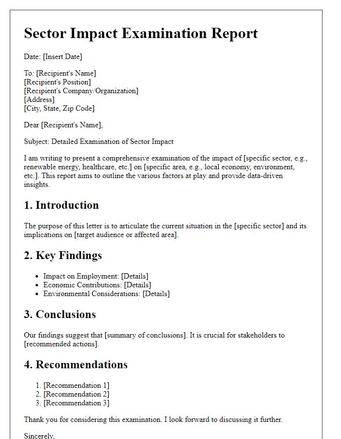 Letter template of detailed sector impact examination