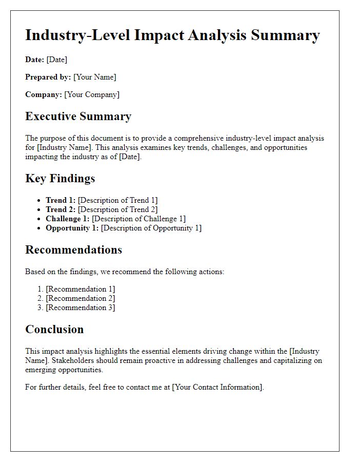 Letter template of industry-level impact analysis summary