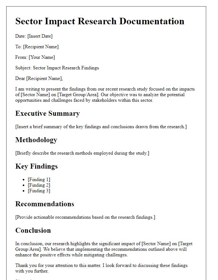 Letter template of sector impact research documentation