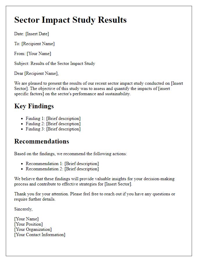 Letter template of sector impact study results