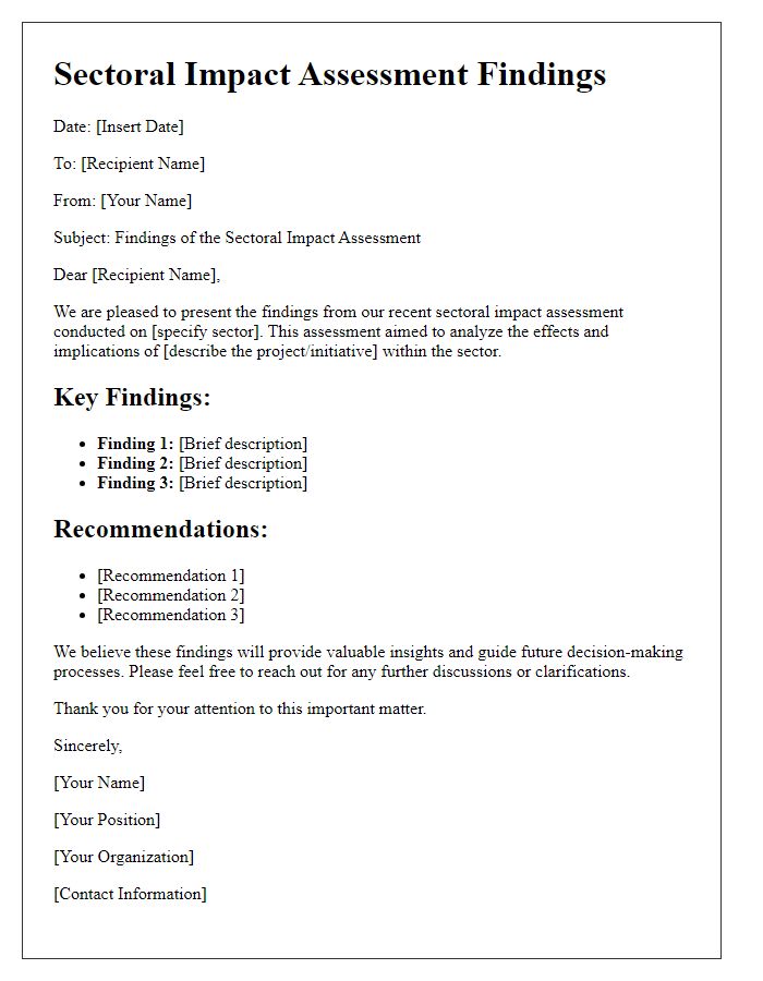 Letter template of sectoral impact assessment findings