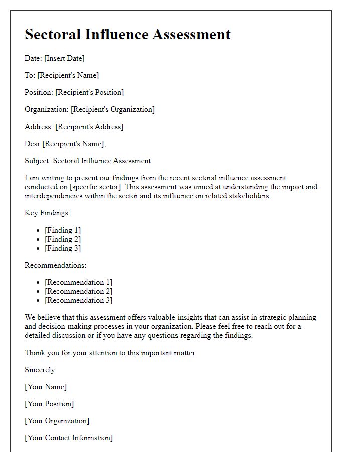 Letter template of sectoral influence assessment