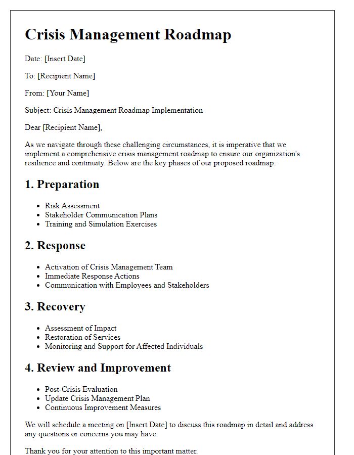 Letter template of crisis management roadmap