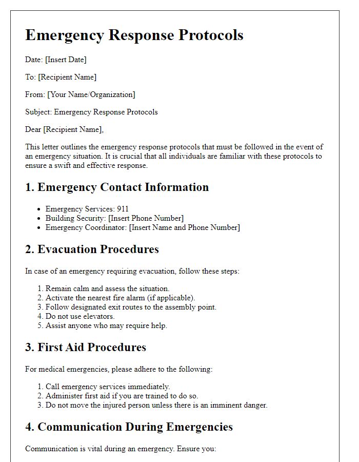 Letter template of emergency response protocols