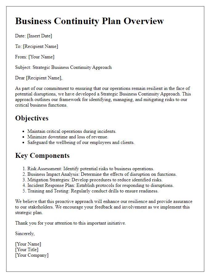 Letter template of strategic business continuity approach