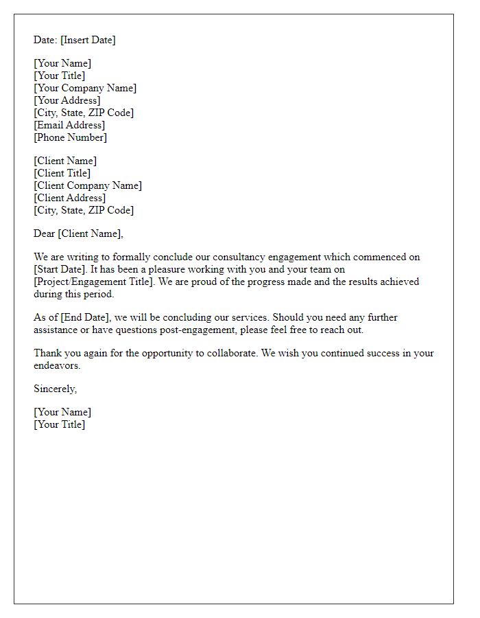 Letter template of closing consultancy engagement