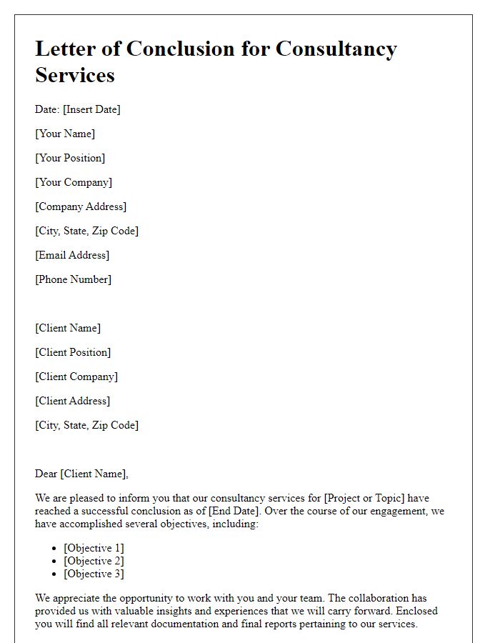 Letter template of consultancy service conclusion