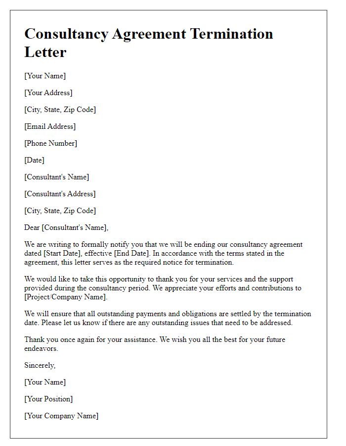 Letter template of ending consultancy agreement