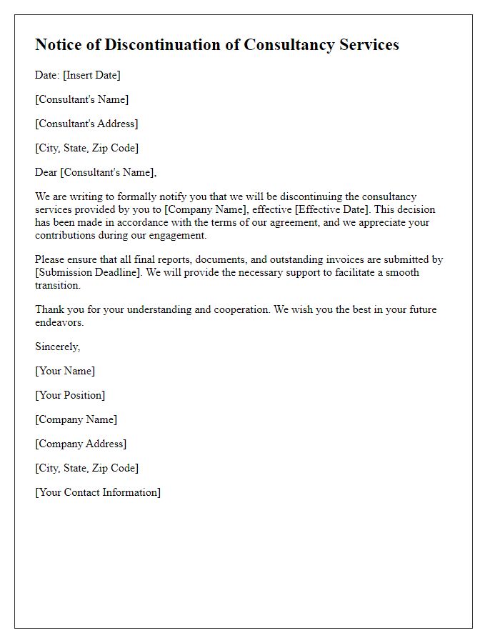 Letter template of notice for discontinuing consultancy services