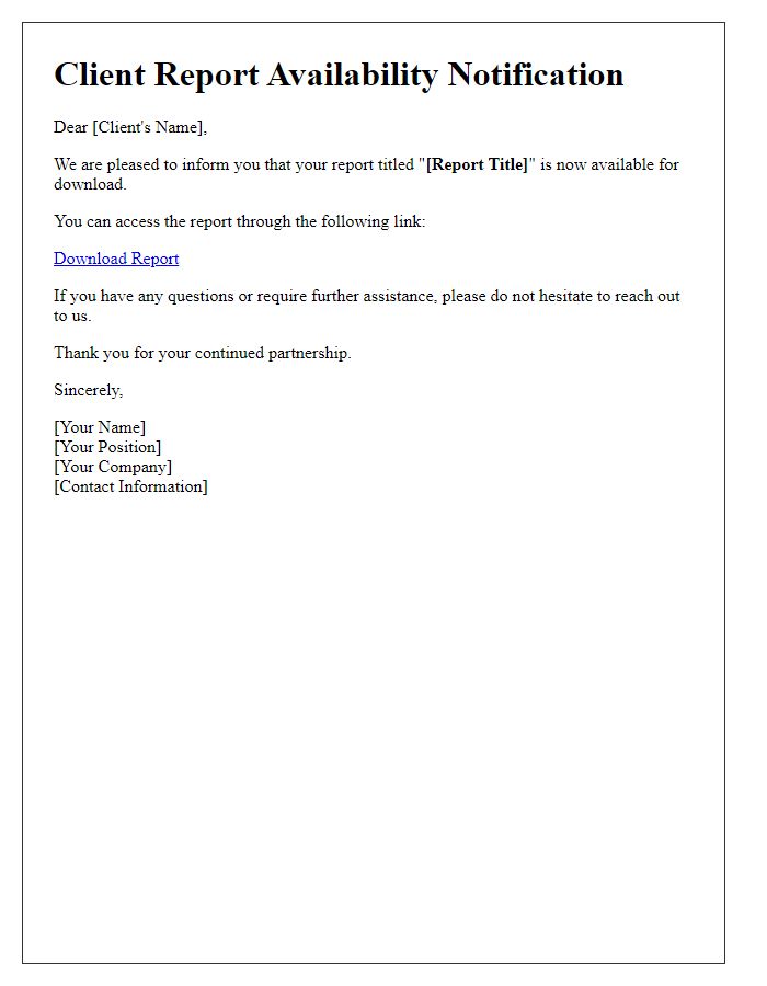 Letter template of client report availability