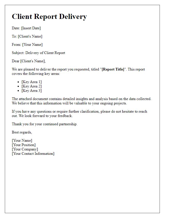 Letter template of client report delivery