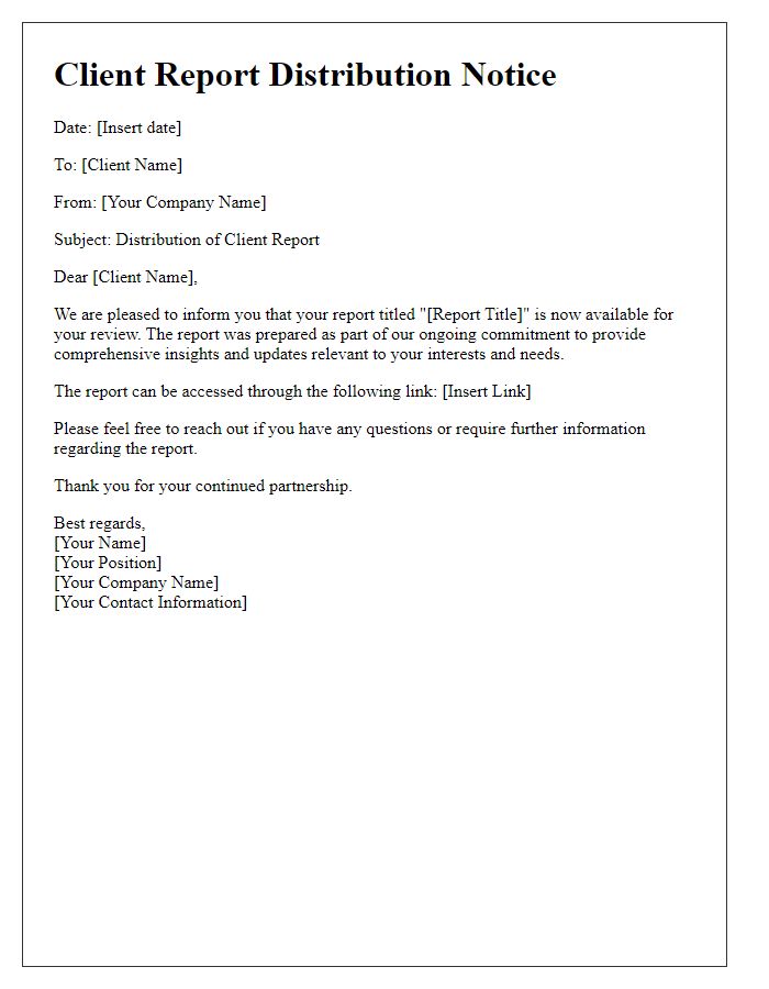 Letter template of client report distribution notice