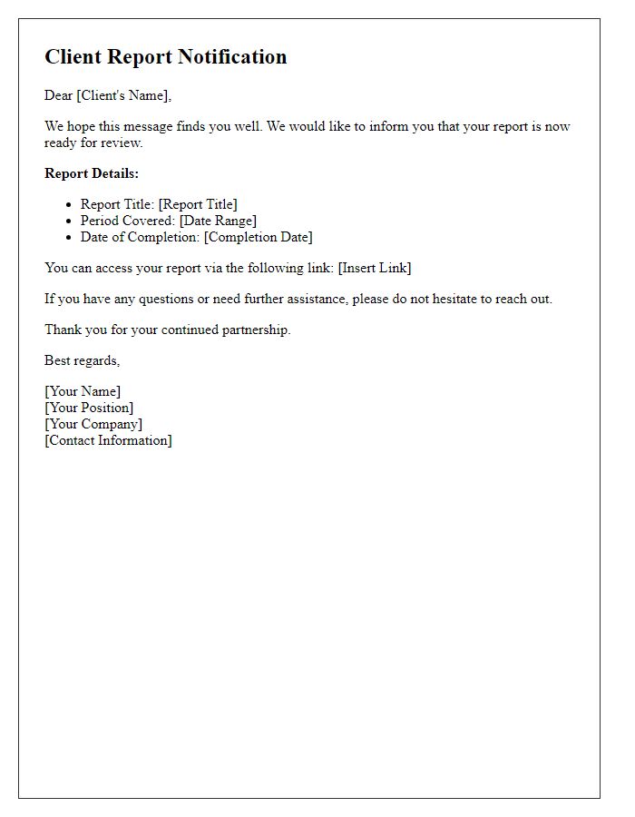 Letter template of client report notification