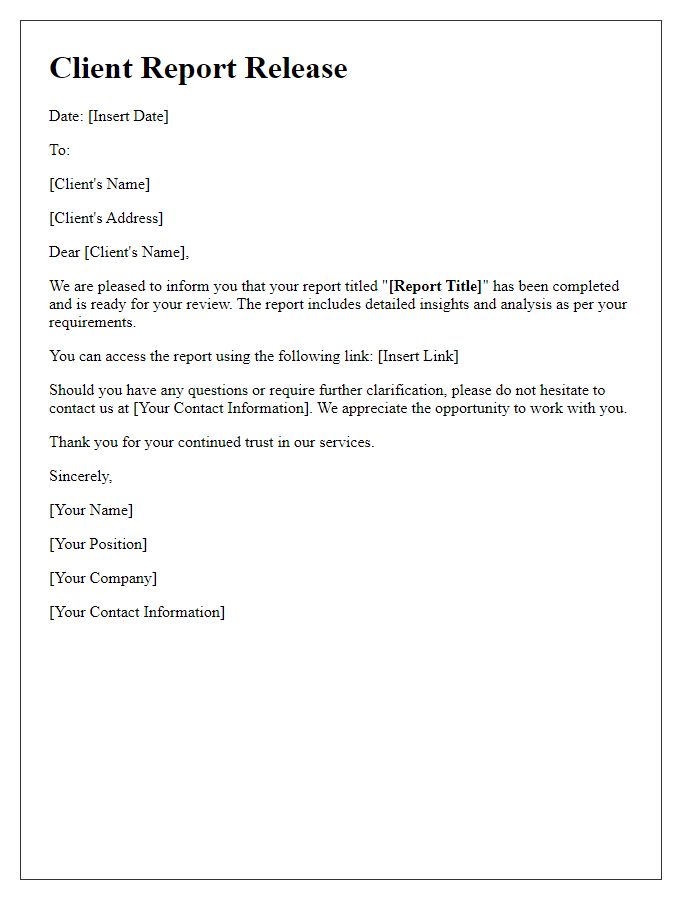 Letter template of client report release