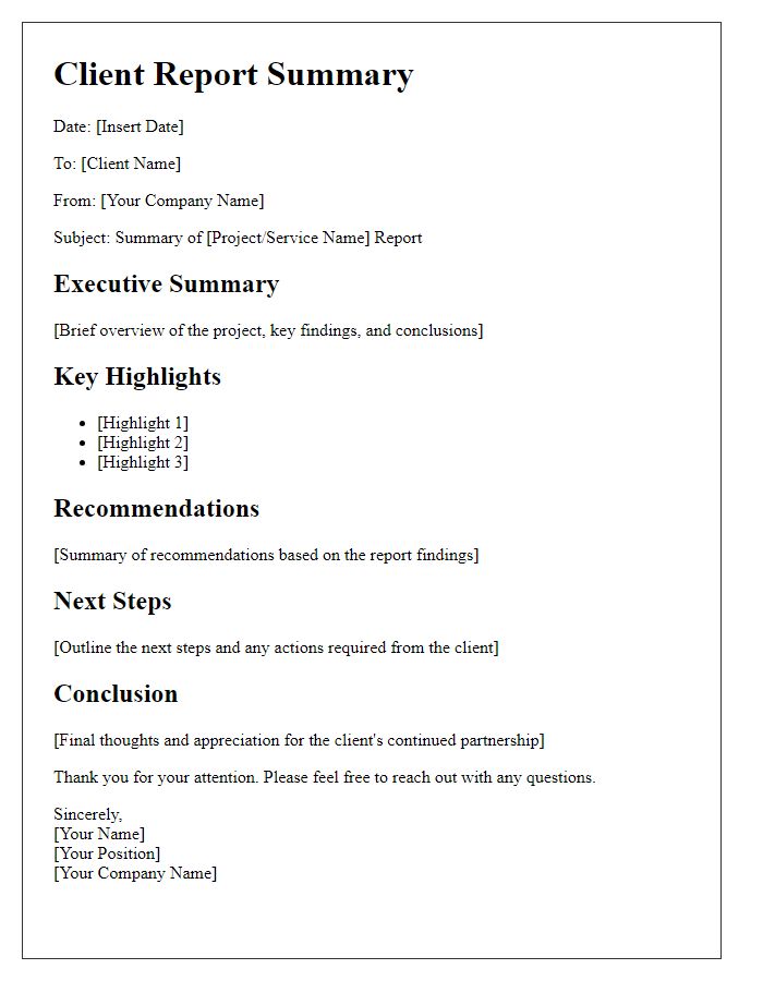 Letter template of client report summary