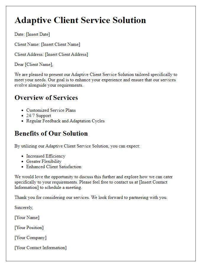 Letter template of adaptive client service solution