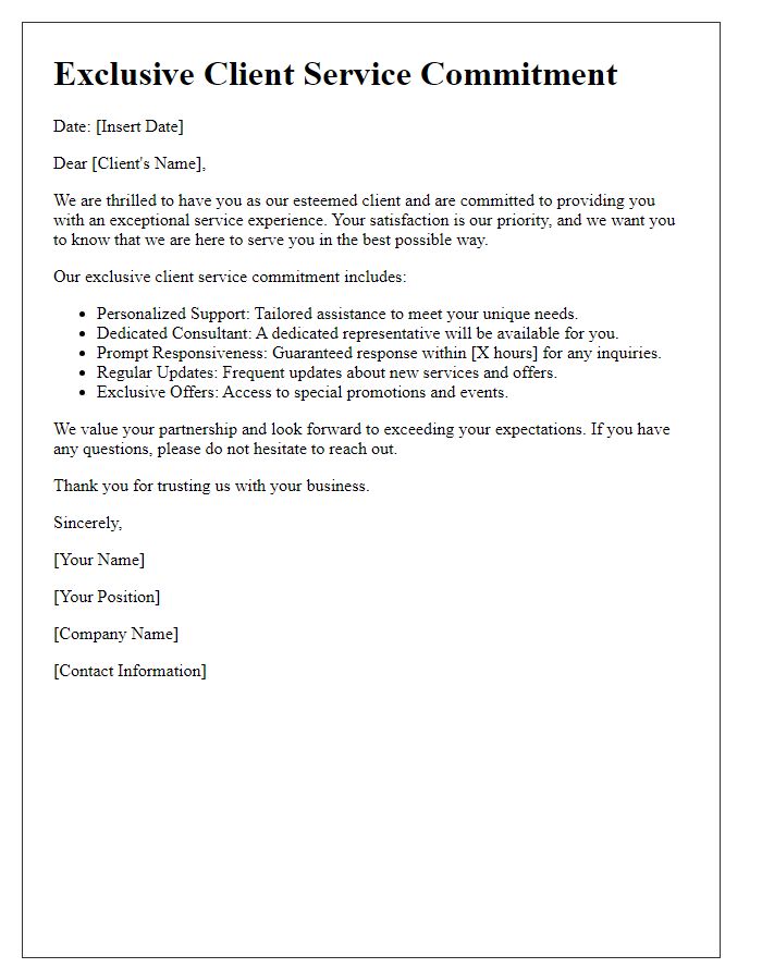 Letter template of exclusive client service commitment