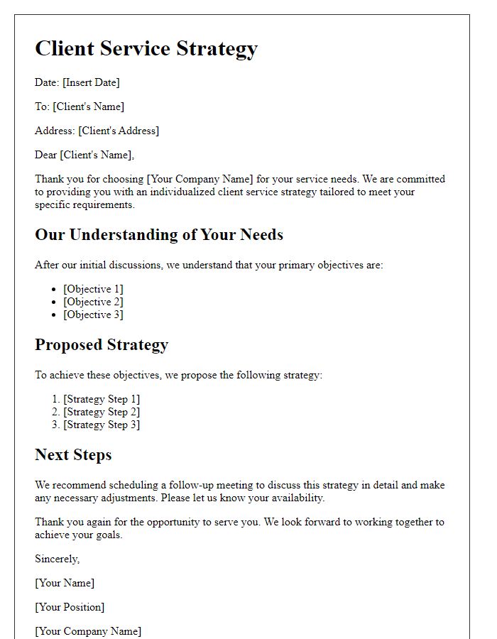 Letter template of individualized client service strategy