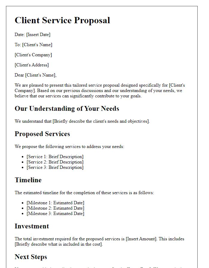 Letter template of tailored client service proposal