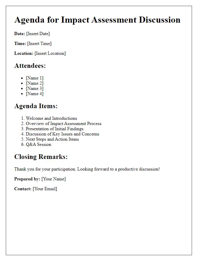 Letter template of agenda for impact assessment discussion