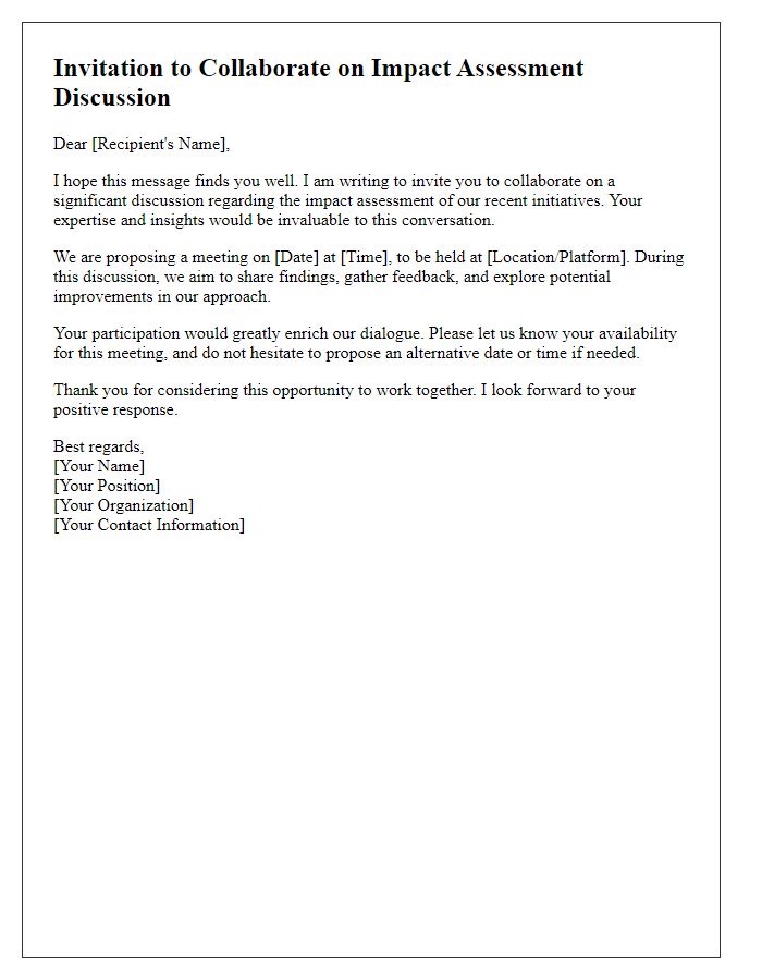 Letter template of collaboration invitation for impact assessment discussion