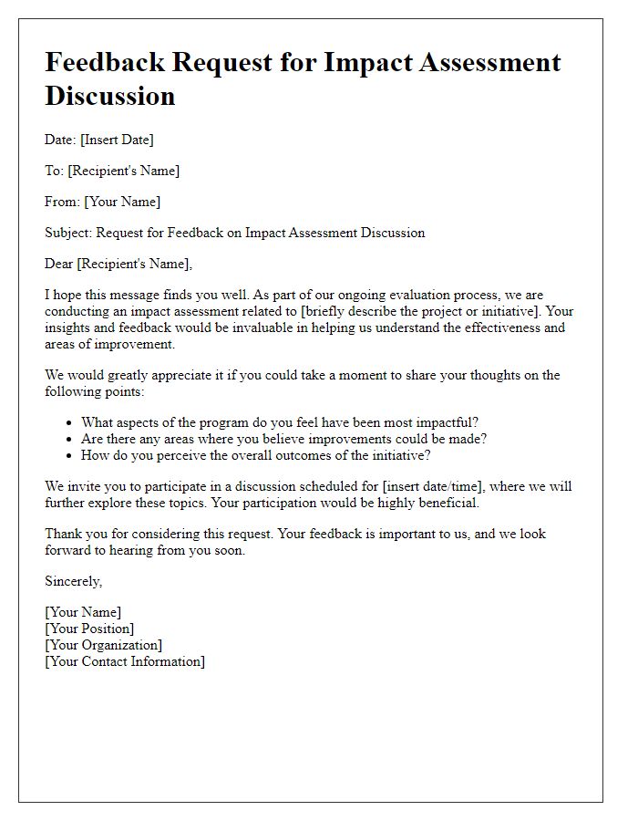 Letter template of feedback request for impact assessment discussion