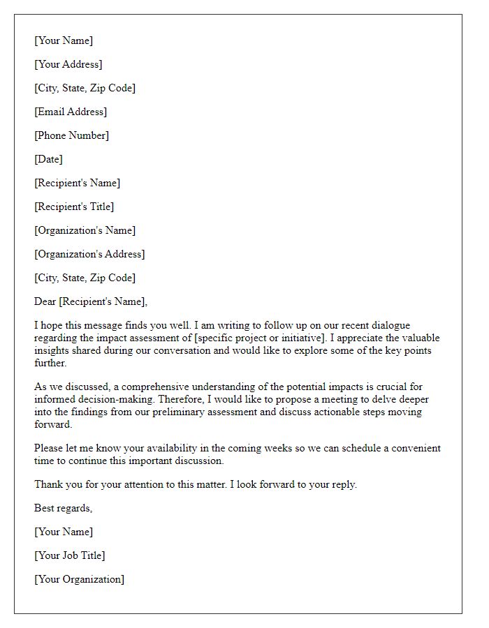 Letter template of follow-up regarding impact assessment dialogue