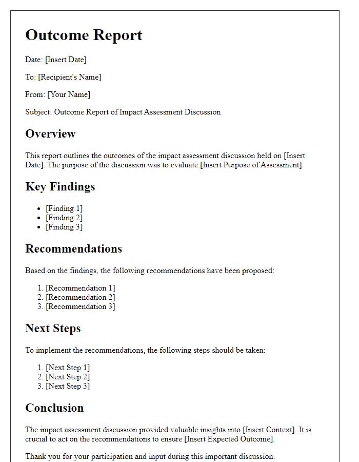 Letter template of outcome report from impact assessment discussion