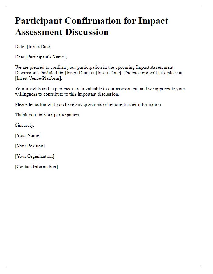 Letter template of participant confirmation for impact assessment discussion