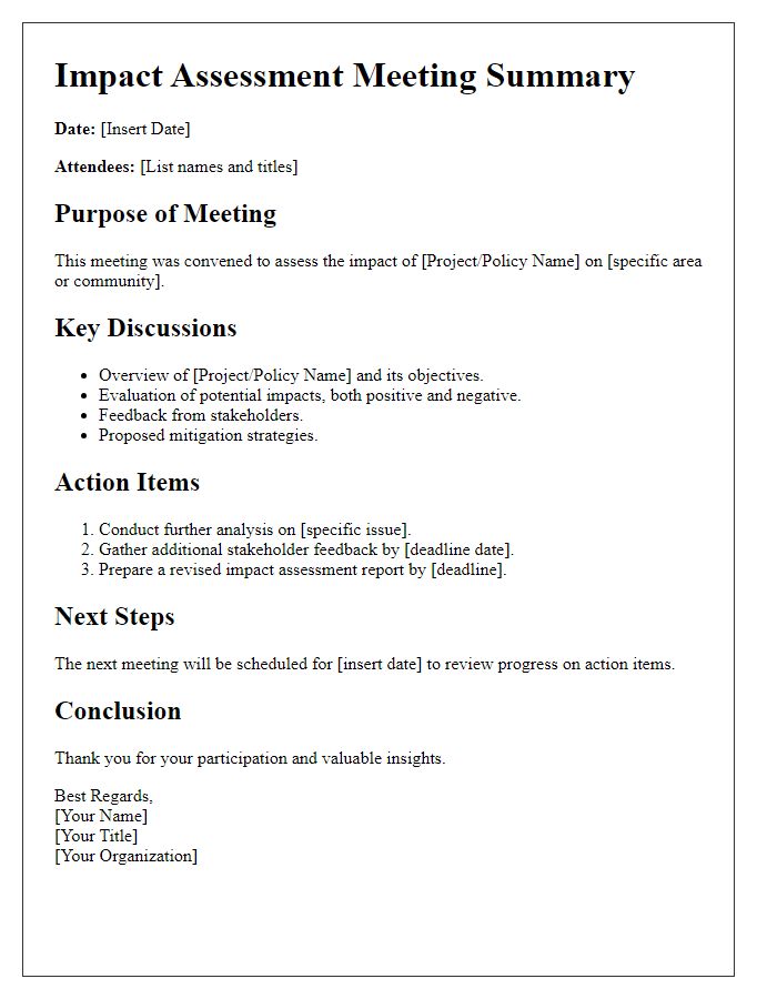 Letter template of summary for impact assessment meeting