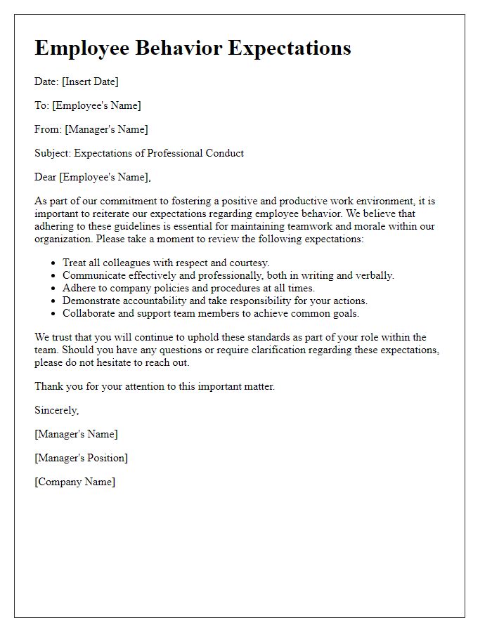 Letter template of employee behavior expectations