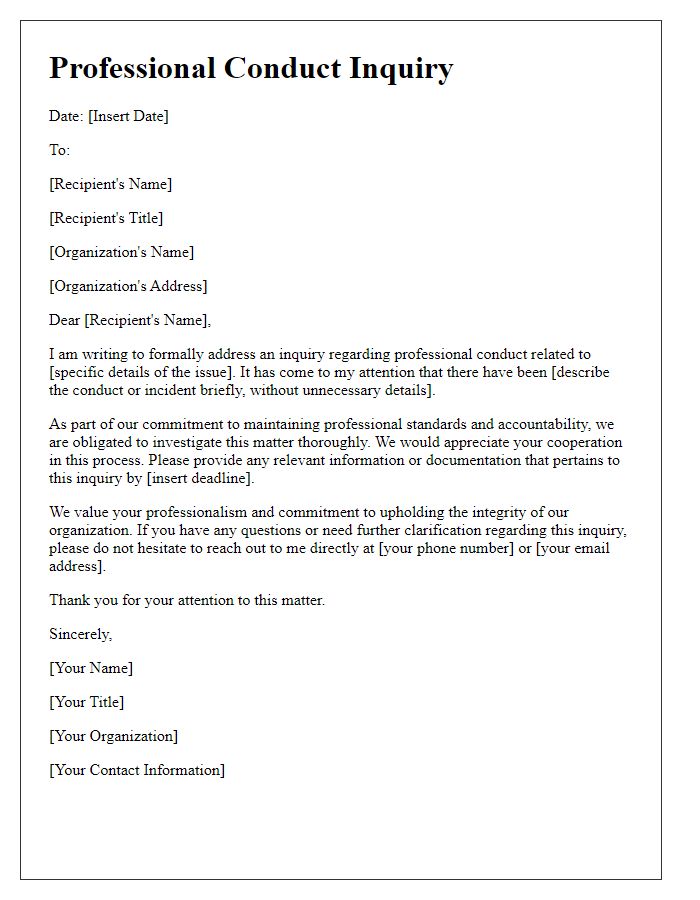 Letter template of professional conduct inquiry