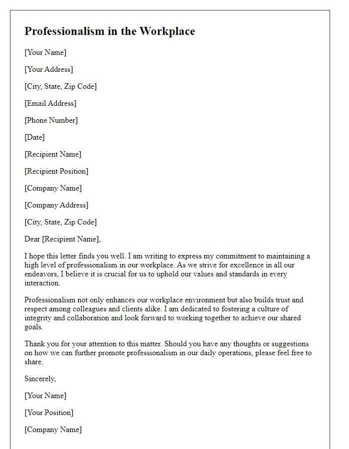 Letter template of professionalism in the workplace