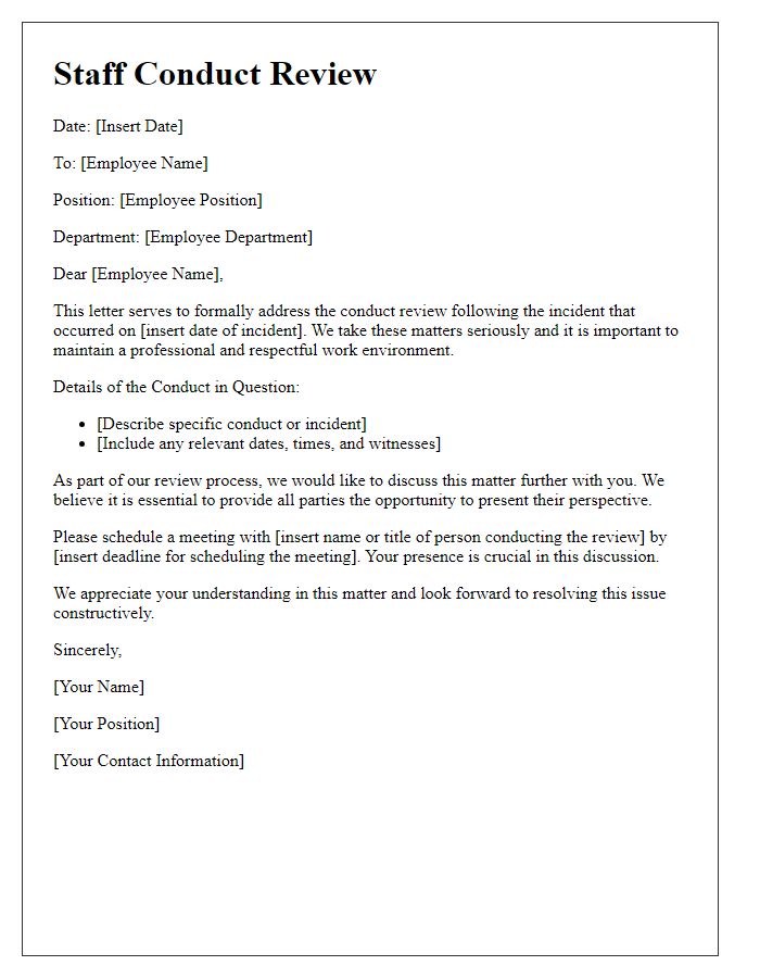 Letter template of staff conduct review