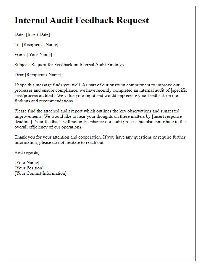 Letter template of internal audit feedback request