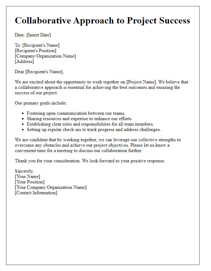 Letter template of collaborative approach to project success