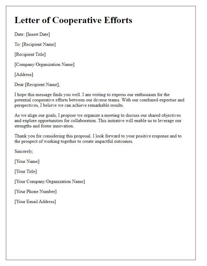 Letter template of cooperative efforts among diverse teams