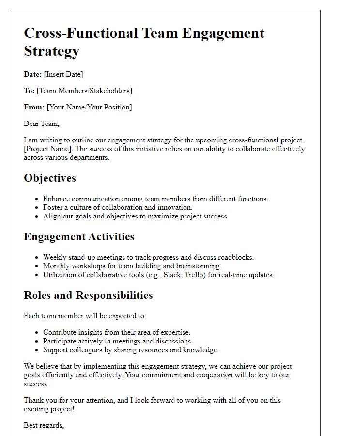 Letter template of cross-functional team engagement strategy