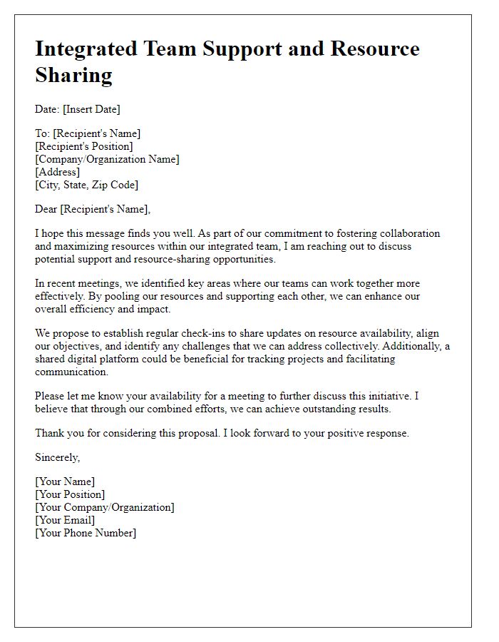 Letter template of integrated team support and resource sharing