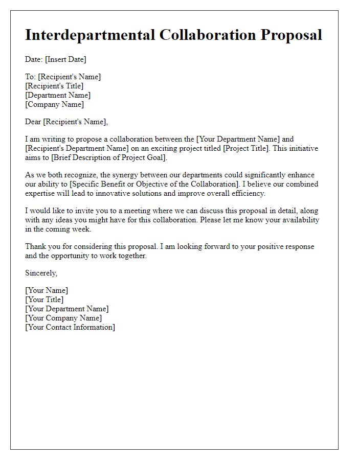 Letter template of interdepartmental project collaboration