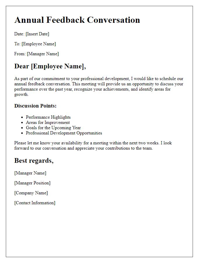 Letter template of annual feedback conversation.