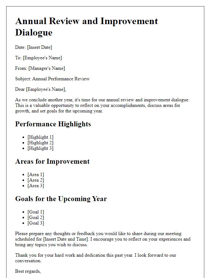 Letter template of annual review and improvement dialogue.