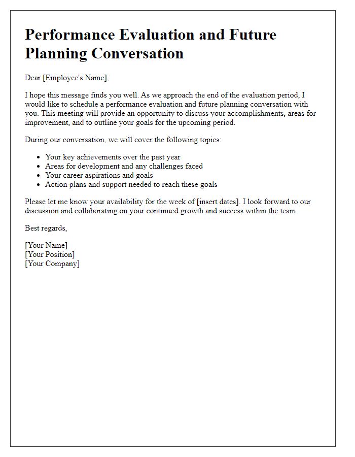 Letter template of performance evaluation and future planning conversation.