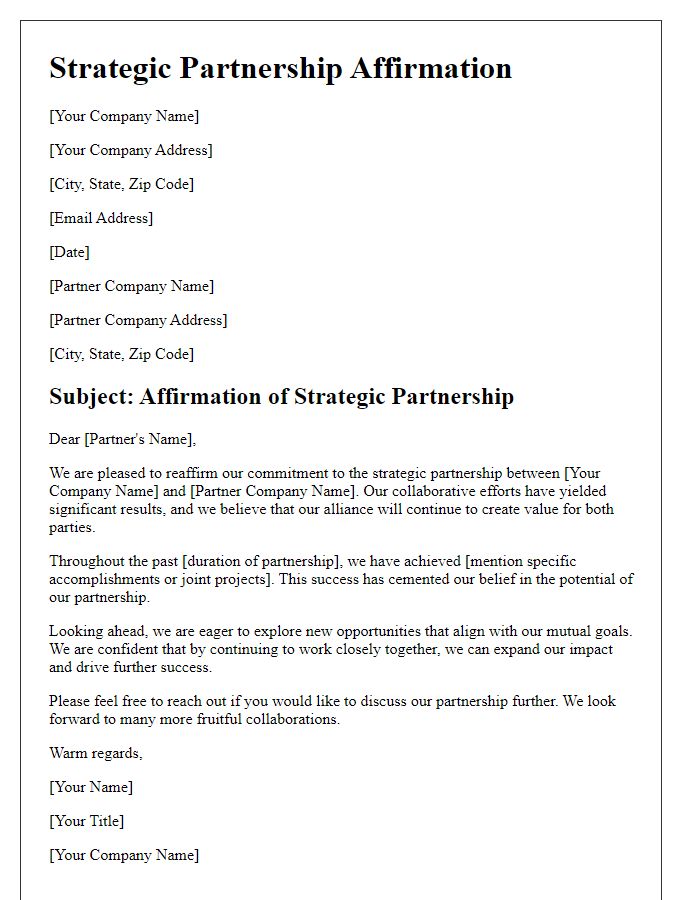 Letter template of strategic partnership affirmation