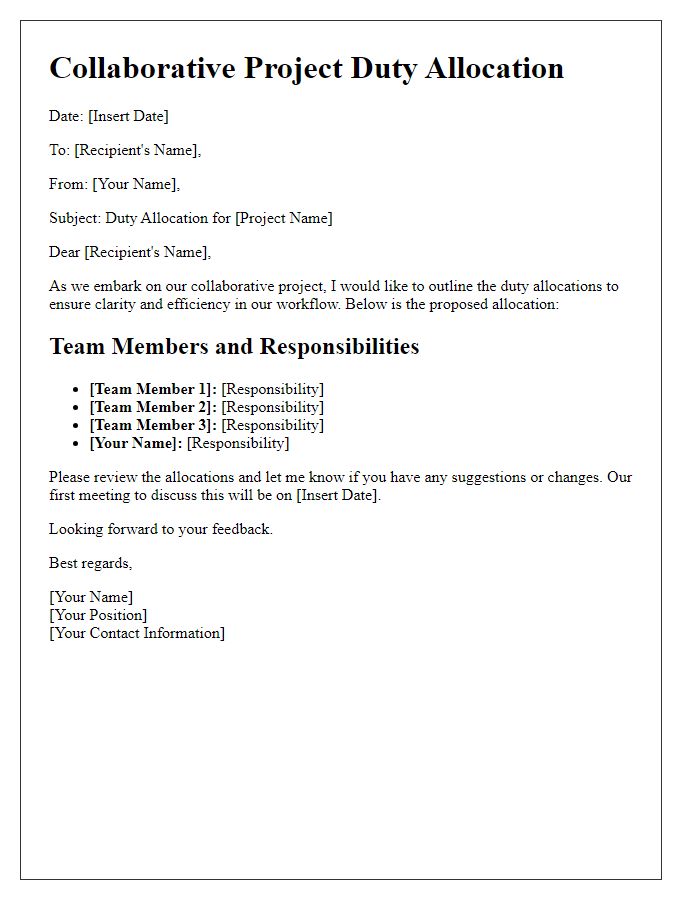 Letter template of collaborative project duty allocation