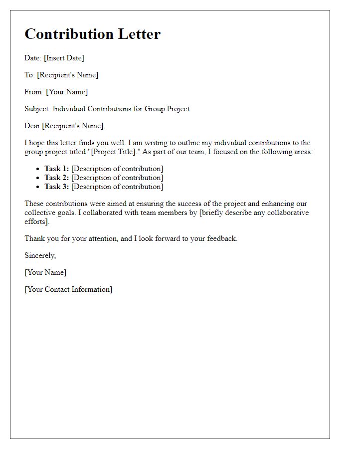 Letter template of individual contributions for group project