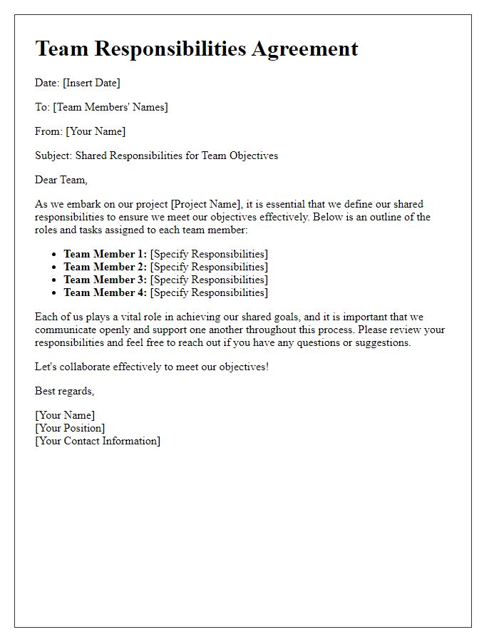 Letter template of shared responsibilities in team objectives