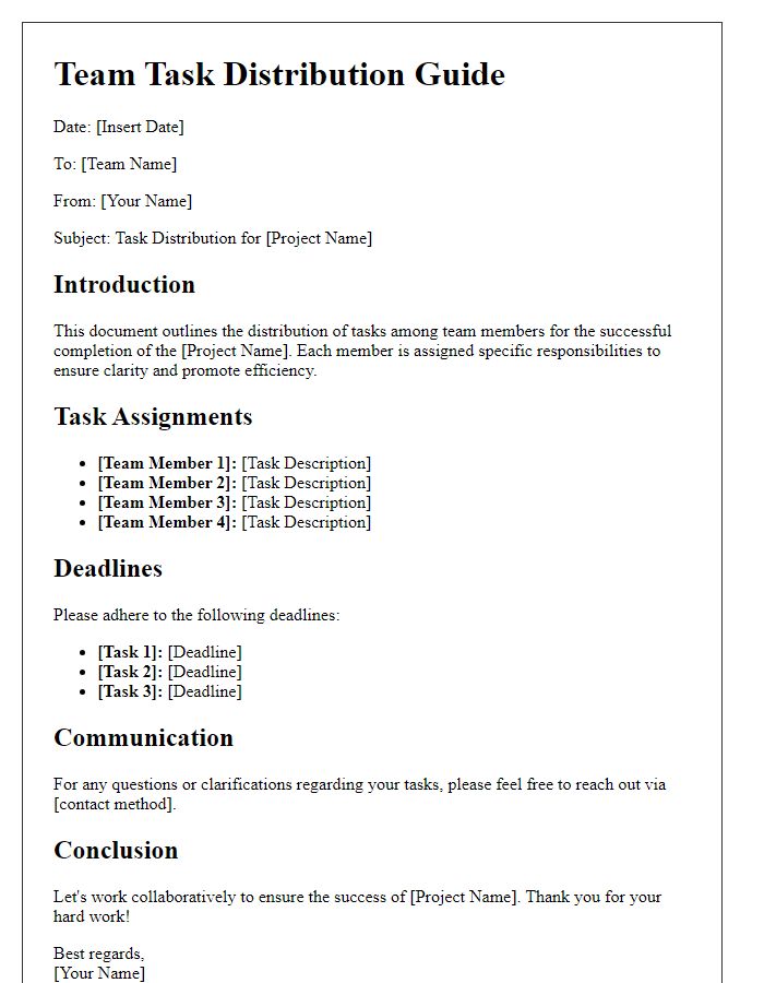 Letter template of team member task distribution guide