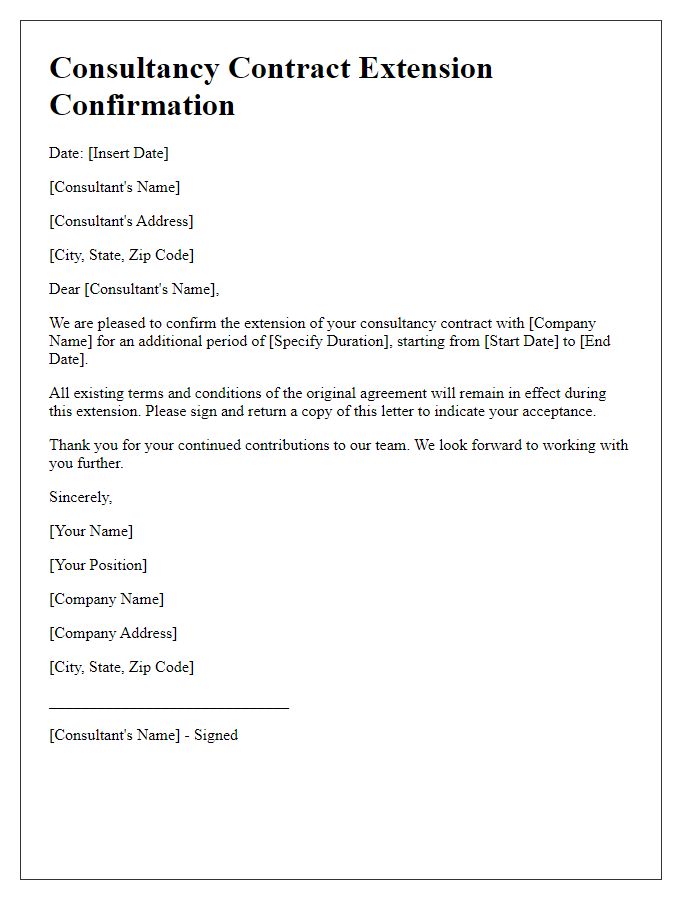 Letter template of consultancy contract extension confirmation